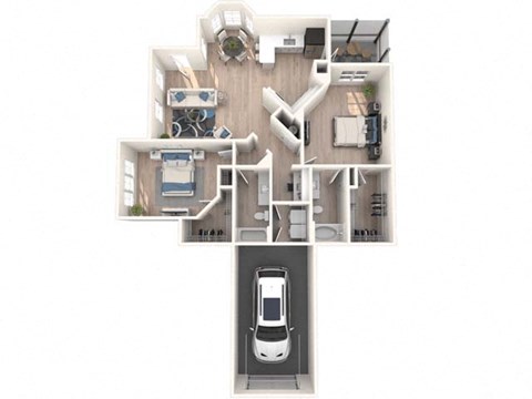 Floor plan for 2 beds, 2 baths, 1325 sqft